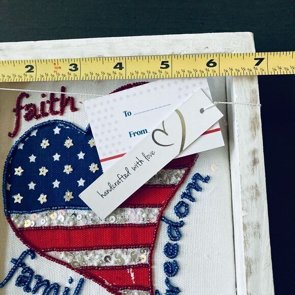 Patriotic Faith Family Freedom Wood Beaded Rustic July 4 Decor Sign - Picture 3 of 3